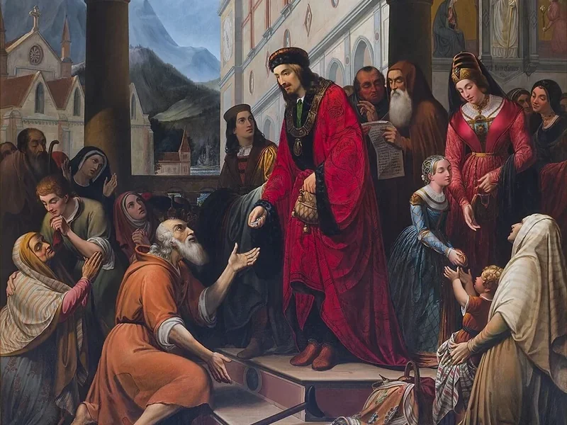 1802-Camillo Pucci - Il beato Amedeo fa l'elemosina ai poveri del Palazzo Reale di Torino